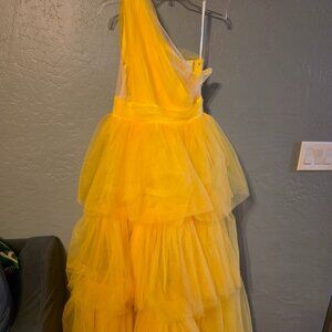 MewMews One shoulder tulle maxi dress yellow